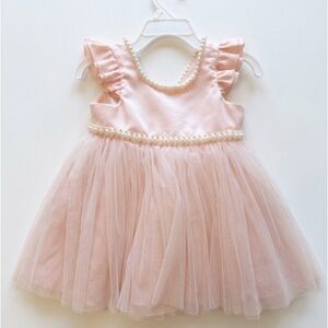 Charming Pink Tulle Dress with Pearls